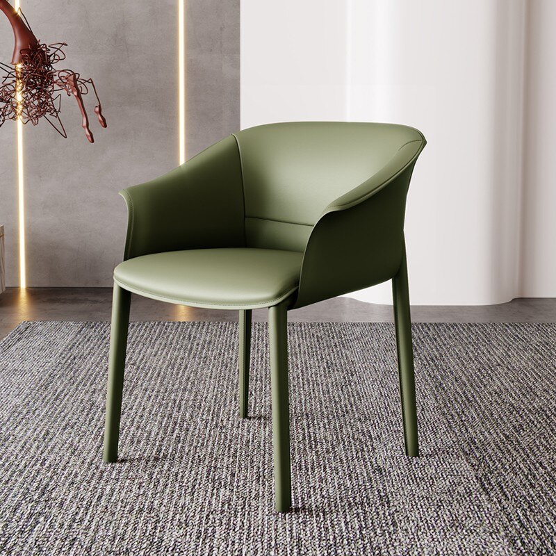 Saddle Leather Dining Chair Home Modern Minimalist Nordic Italian Light Luxury Coffee Chair Designer Study Negotiation Chair